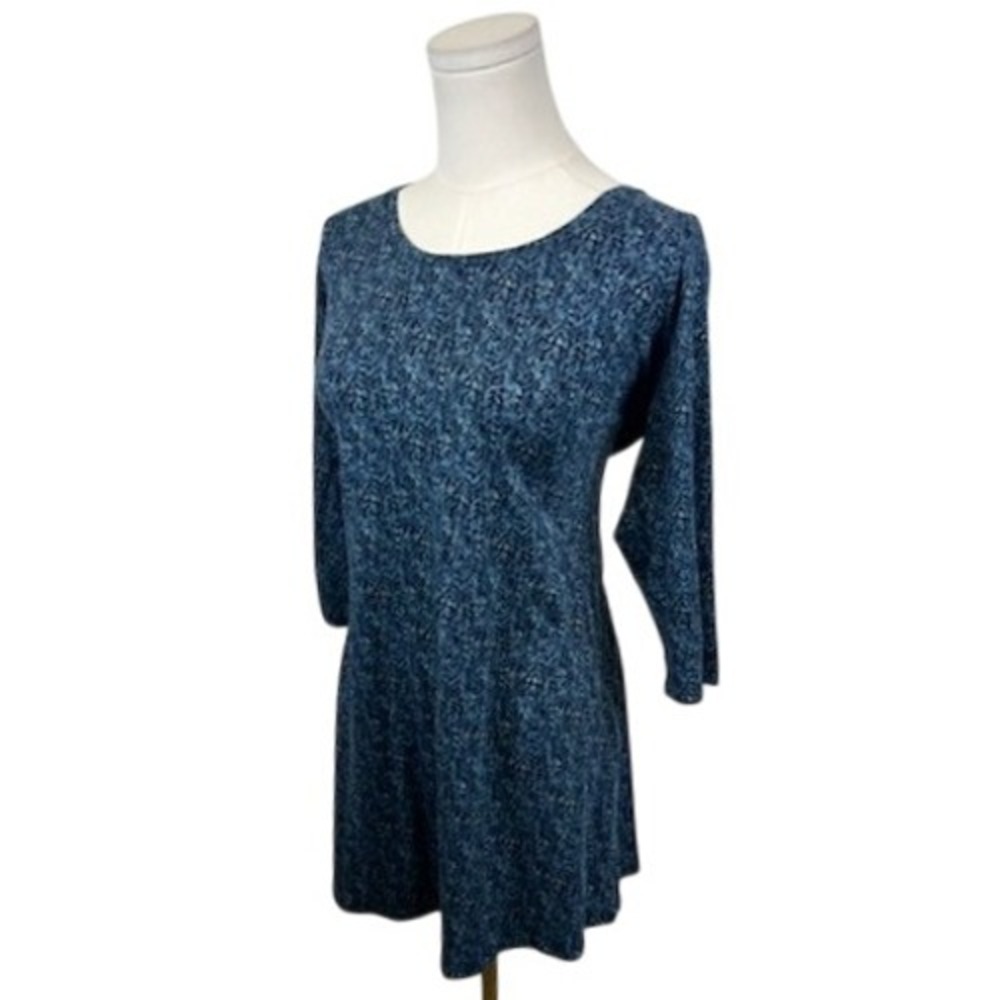 NEW Pure Jill Tunic Dress Women's Size Medium Blue Patterned Ballet Sleeve